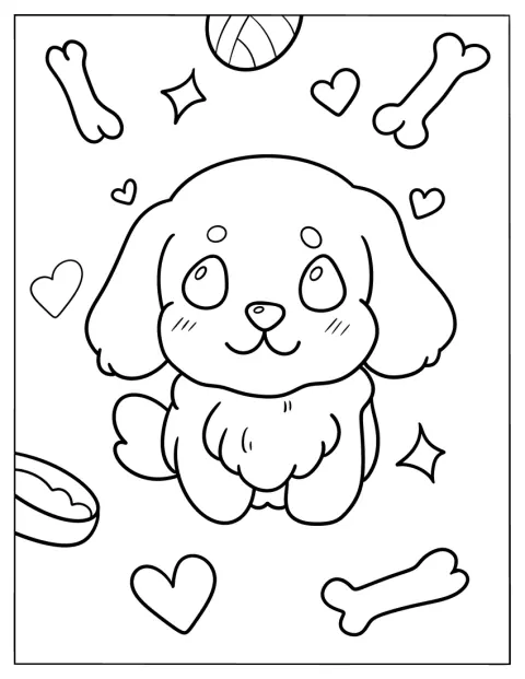 Mały golden retriever w stylu chibi siedzi z dużą głową i uśmiechem.