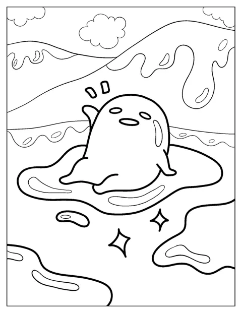 Gudetama liegt träge da und möchte weiterschlafen.
