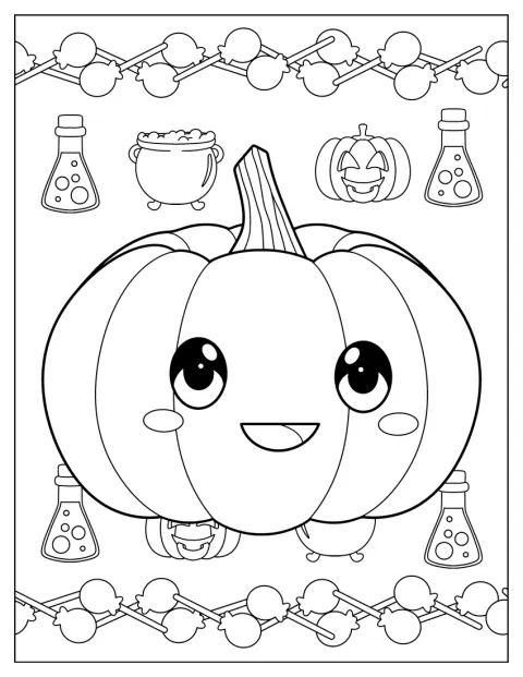 Blushing Cartoon Pumpkin Coloring Page