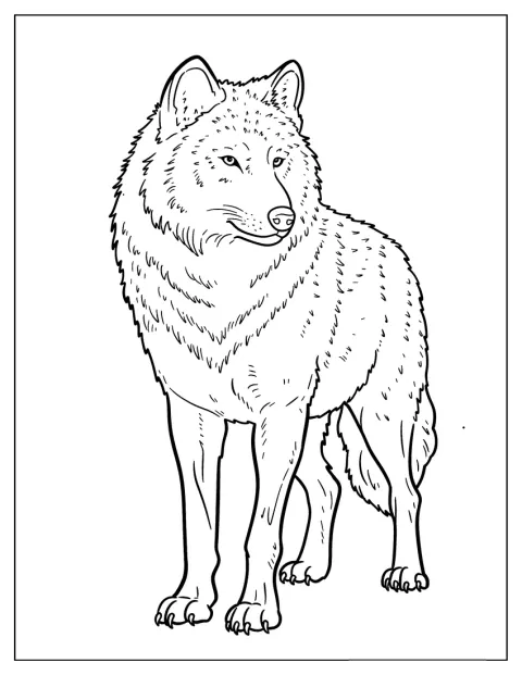 Vlk s hustou srstí působí klidným dojmem.