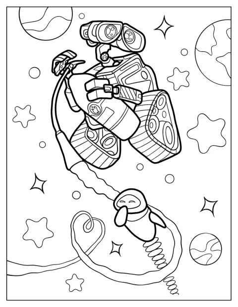 Wall-E holder en brandslukker.