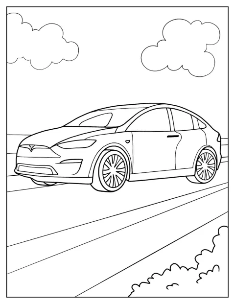 Egy Tesla autó egyszerű körvonala látható.