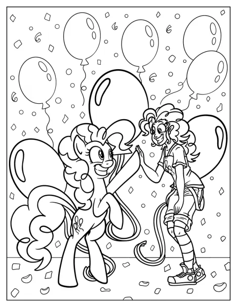 Pinkie Pie v podobě z Equestria Girls si s někým plácá.