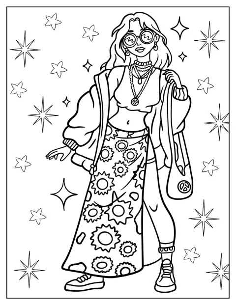 Une femme hippie au style décontracté porte des lunettes de soleil.