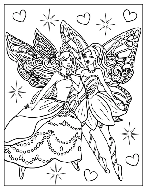 Barbie Mariposa tündérszárnyakkal és barátaival látható.