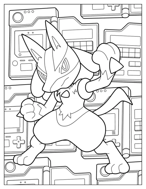 Chibi-Lucario intar en stridsställning.