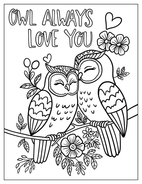Zwei Eulen kuscheln unter dem Wortspiel „Owl Always Love You“.