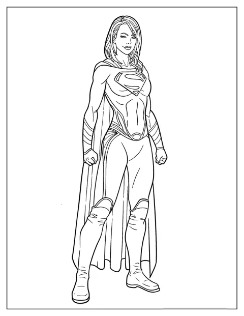Supergirl aparece sola en un dibujo de líneas sencillas.