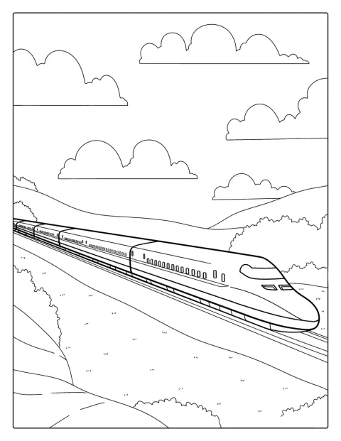 Un tren bala de pasajeros circula velozmente sobre las vías.