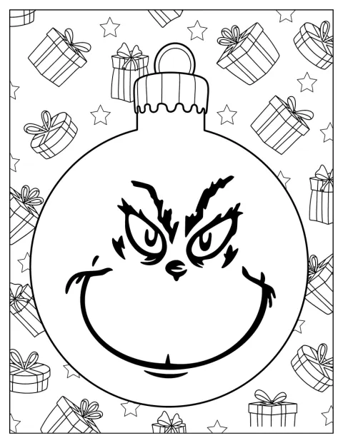 Das Gesicht des Grinch ziert eine schlichte runde Weihnachtskugel.