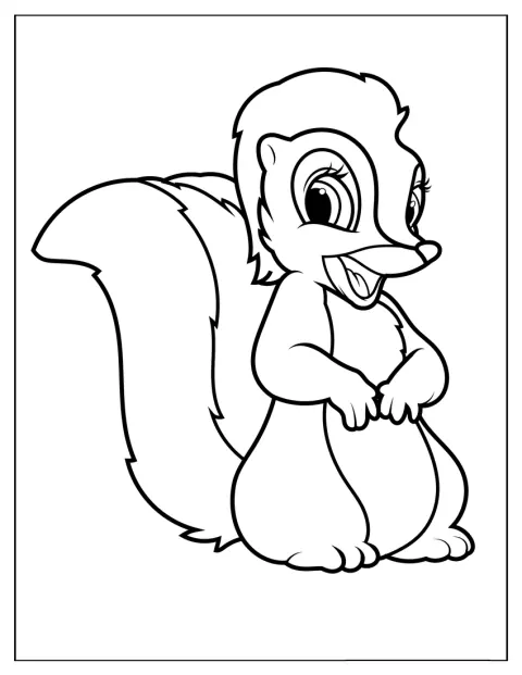 Flower, het stinkdier, staat in een eenvoudige omtrektekening.