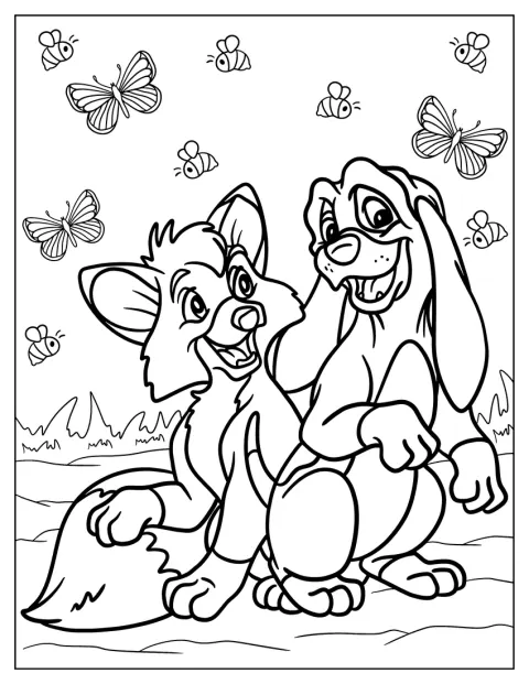 幼いコッパーとトッドが並んでいます。