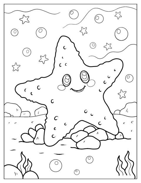 Bubblor omger en sjöstjärna under havsytan.