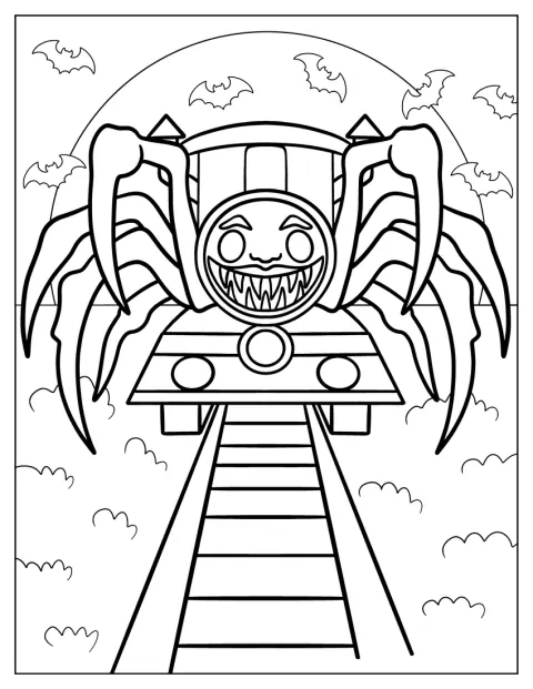 Choo Choo Charles kulkee rautatiekiskoilla lepakoiden lennellessä ympärillä.