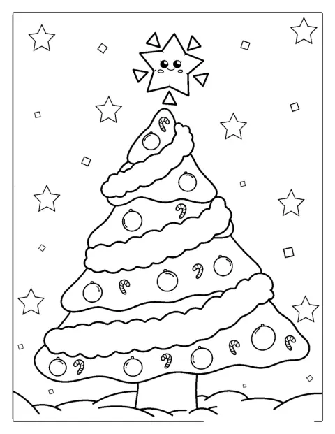 Christmas coloring page of Cute Christmas Tree Outline For Kids