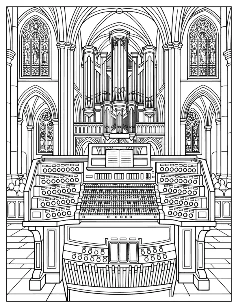 Grand Cathedral Pipe Organ Coloring Page