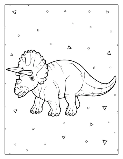 Ein naturgetreu gezeichneter Triceratops steht auf festem Boden.