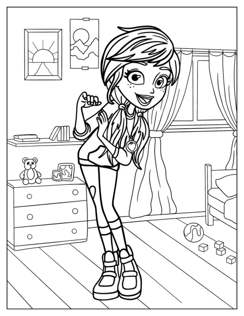 Polly Pocket är i sitt sovrum.