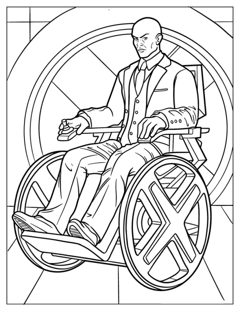 Professor Charles Xavier est assis dans son fauteuil roulant.