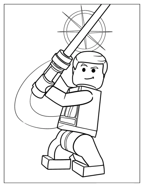 La figura de LEGO de Luke Skywalker posa con su atuendo de piloto.