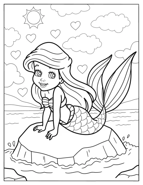 Ariel siede su uno scoglio.