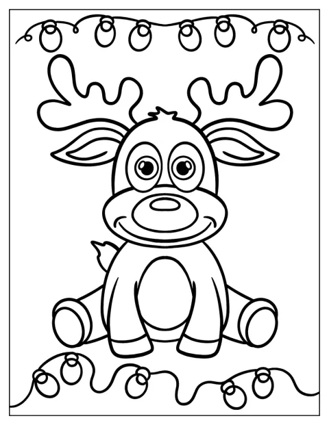 Der lächelnde Baby-Rudolf ist von einer Weihnachtslichterkette umgeben.
