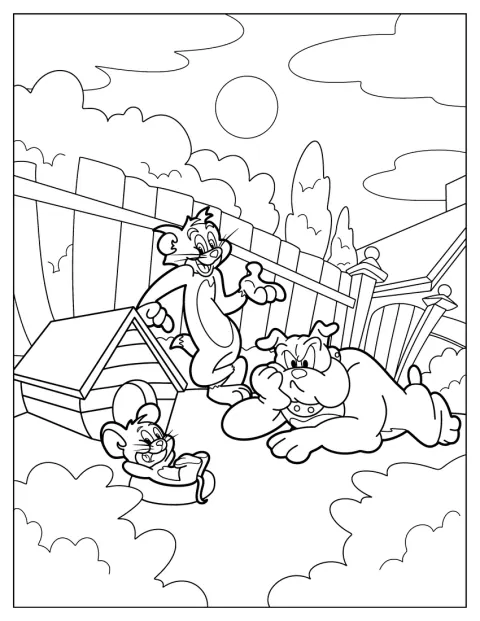 Easy Coloring Page of Tom, Jerry, and Spike