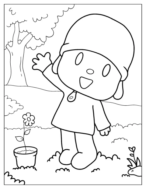 Pocoyo står alene i en enkel kontur.