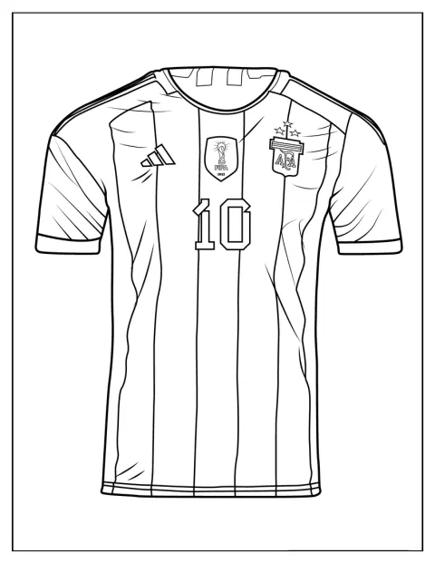 A frente da camisola de Messi mostra o número e o emblema.
