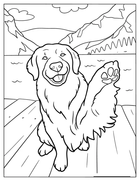 Un golden retriever réaliste lève une patte devant lui.