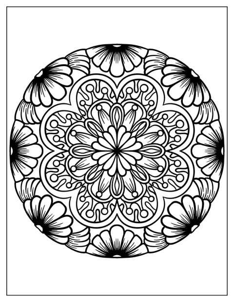 Una semplice margherita rotonda compone un mandala dai motivi ripetuti.