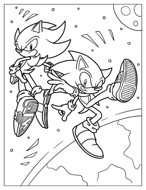 Super Sonic Coloring Page With Sonic In Outer Space