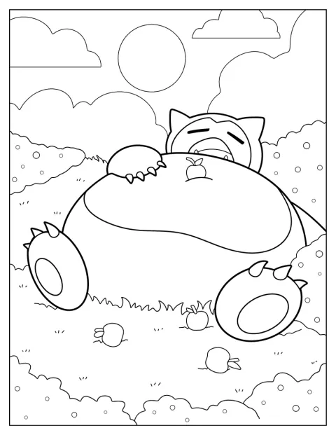 Snorlax está dormido sobre un césped.