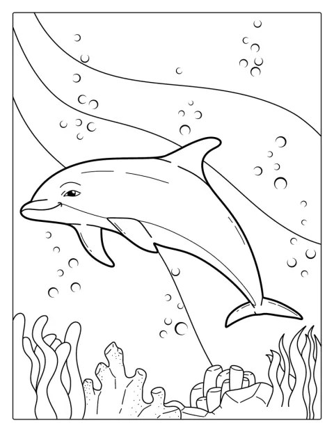 En delfin med striper svømmer i havet.