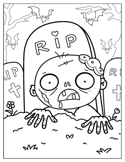 Un adorable zombie émerge du sol pour Halloween.