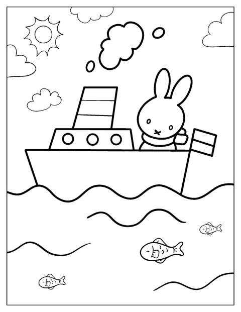 Sailor Miffy Coloring Page On A Boat