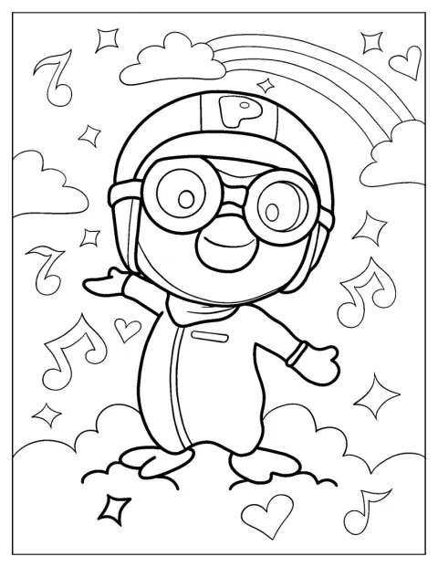 Pororo se vznáší mezi nadýchanými oblaky.