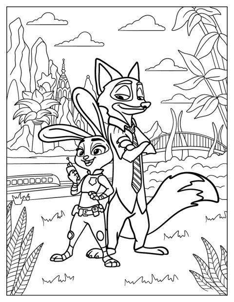 Nick et Judy se tiennent dos à dos à Zootopie.