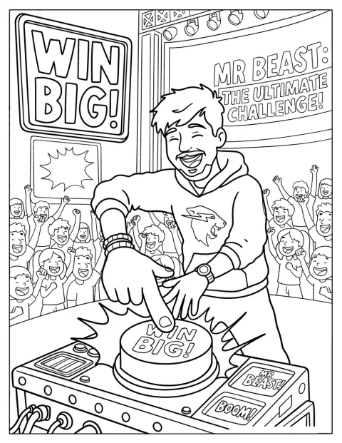 MrBeast pulsa un botón que propone ganar un gran premio.