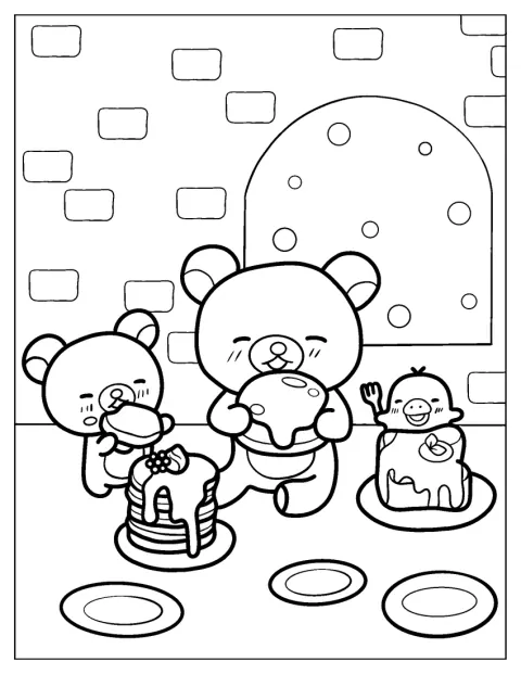 Rilakkuma come uma sobremesa com Kiiroitori e Korilakkuma.