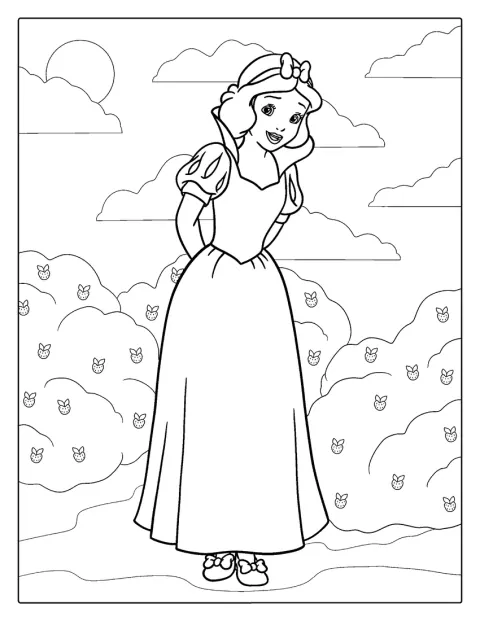 Blancanieves aparece en un dibujo de líneas sencillas.