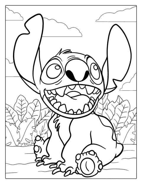 Stitch se radostně směje.