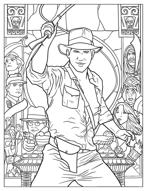 Indiana Jones felemeli a bikacsökjét, készen állva a kalandra.