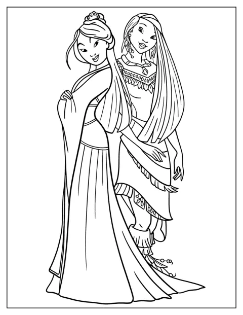Mulan et Pocahontas sont réunies dans cette illustration.