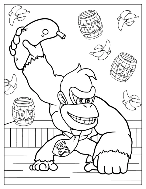Donkey Kong kastar iväg en banan.