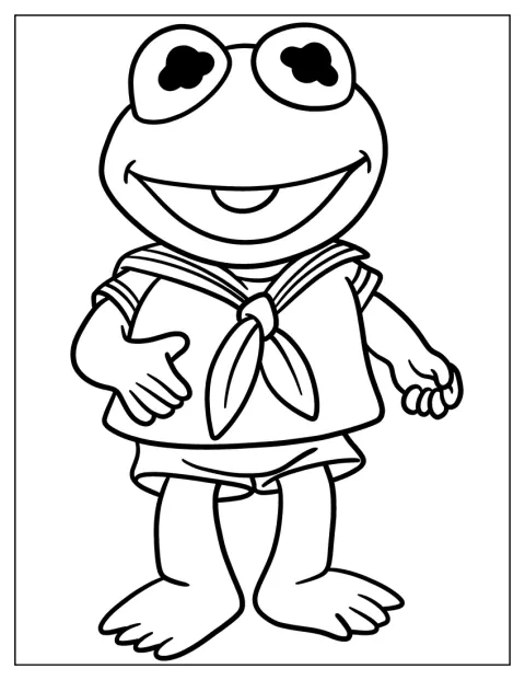 Kermit bebé luce un uniforme de marinero.
