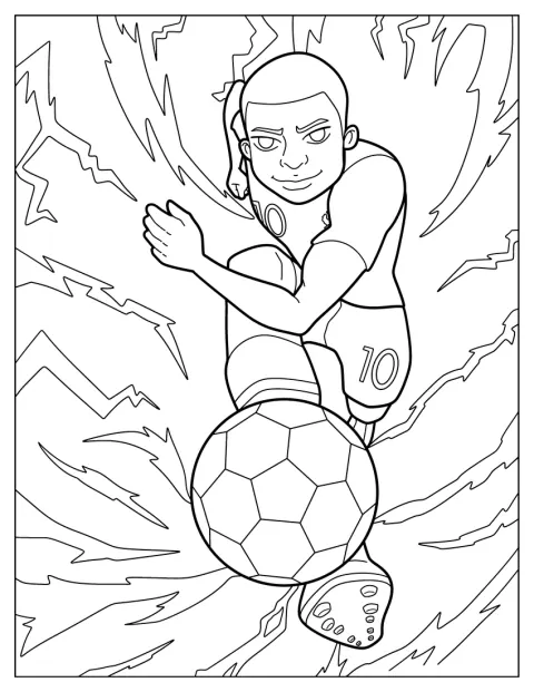 En version dessin animé, Kylian Mbappé court en conduisant le ballon.
