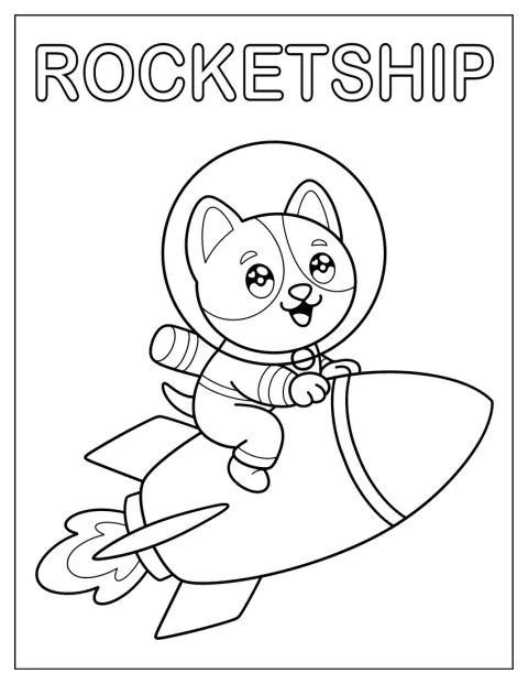 Un gatto astronauta viaggia a bordo di un razzo.