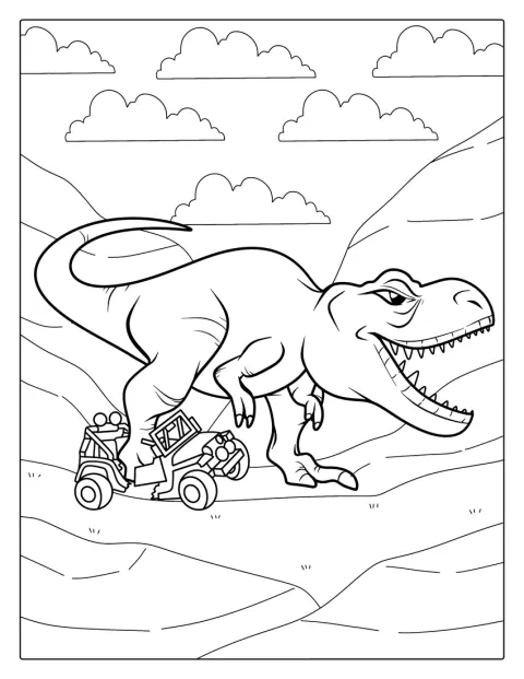 Un T-Rex è in piedi sopra una jeep nella scena di Jurassic Park.