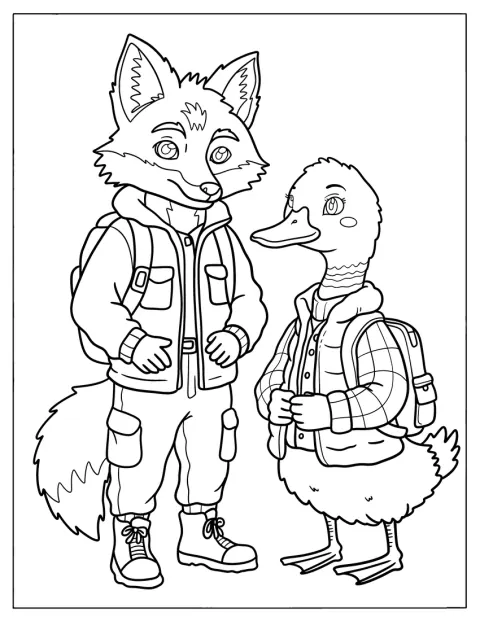 Ein Fuchs und eine Gans erkunden gemeinsam die kanadische Wildnis.